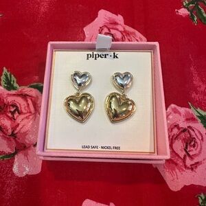 Piper K Gold and Silver Heart Earrings
